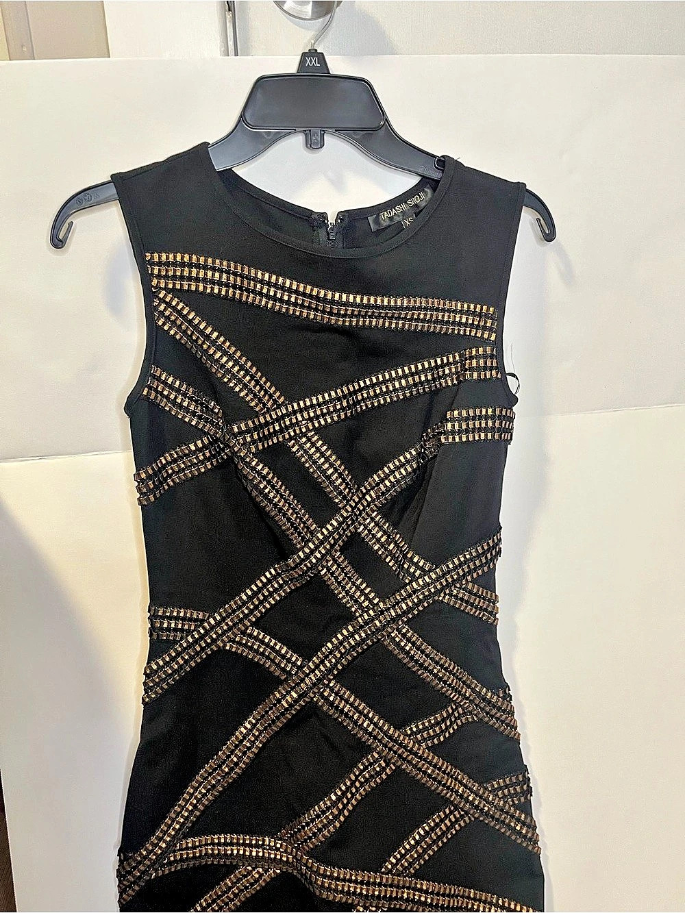 Tadashi shoji Black & Gold Geometric Mini Dress XS